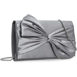 ⚡ Women's Elegant Evening Gray Satin Bow Shoulder Chain Strap Clutch Handbag